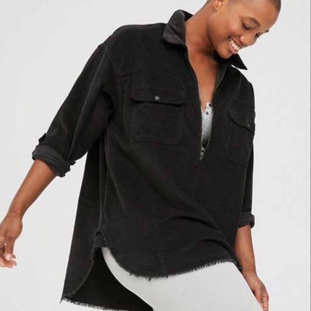 Aerie Offline Quarter Zip Corduroy Shacket Size Medium